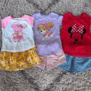 Girls character t-shirts & shorts bundle size 4T Peppa pig Paw Patrol Minnie